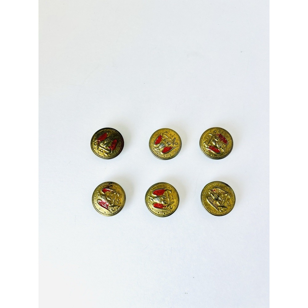 Lot Of 6 Metal Eagle Buttons With Red Painted‎ Wings Vintage